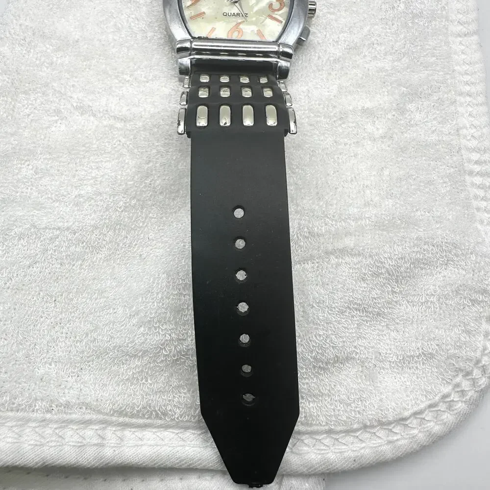Element New York Quartz Tonneau Watch Silver Case Black Rubber Strap